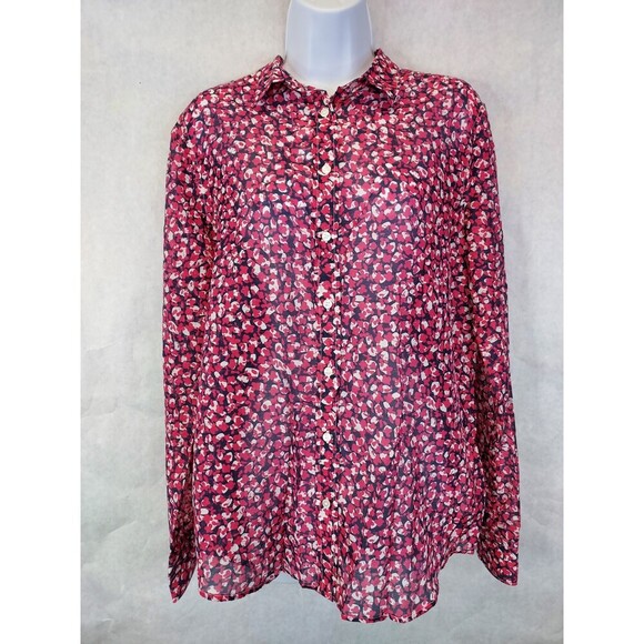 GANT Tops - Gant Button Up Shirt Blouse Women's 12 Silk Cotton Pink Floral Collared Preppy